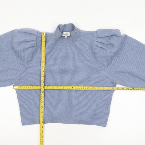& Other Stories Women Blue Puff Sleeve Mock Neck Wool Jumper Size 10