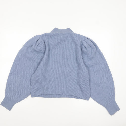 & Other Stories Women Blue Puff Sleeve Mock Neck Wool Jumper Size 10