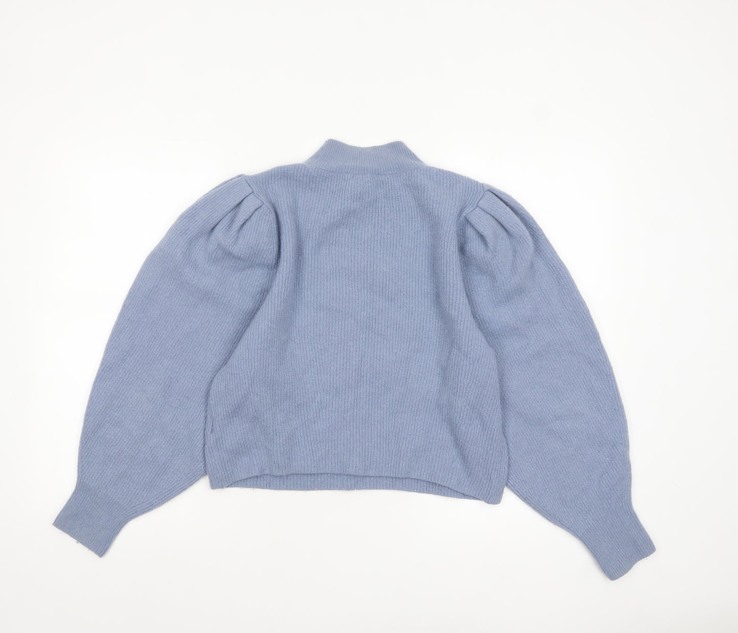 & Other Stories Women Blue Puff Sleeve Mock Neck Wool Jumper Size 10