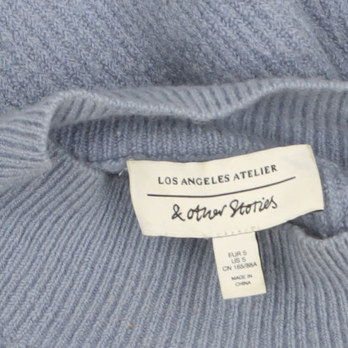 & Other Stories Women Blue Puff Sleeve Mock Neck Wool Jumper Size 10