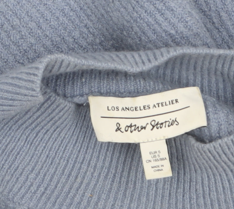 & Other Stories Women Blue Puff Sleeve Mock Neck Wool Jumper Size 10