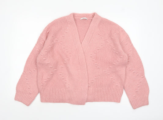 Tu Women’s Pink Chunky-Knit V-Neck Long Sleeve Cardigan Size 16