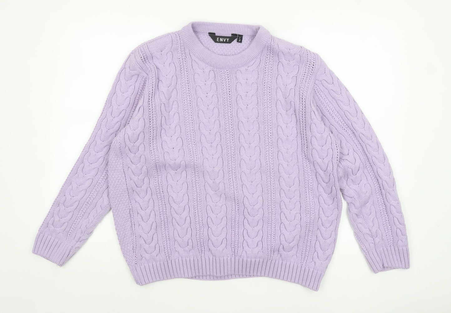 ENVY Women’s Purple Cable-Knit Crew Neck Jumper L Acrylic Knitwear