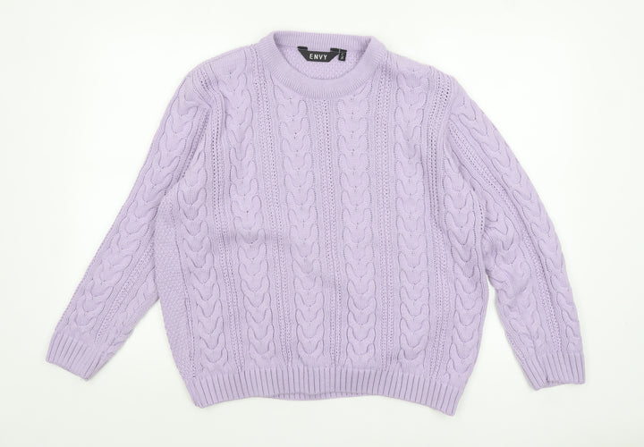 ENVY Women’s Purple Cable-Knit Crew Neck Jumper L Acrylic Knitwear