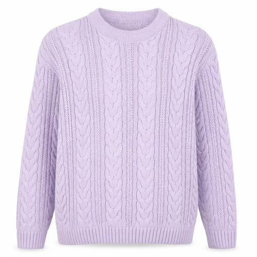 ENVY Women’s Purple Cable-Knit Crew Neck Jumper L Acrylic Knitwear