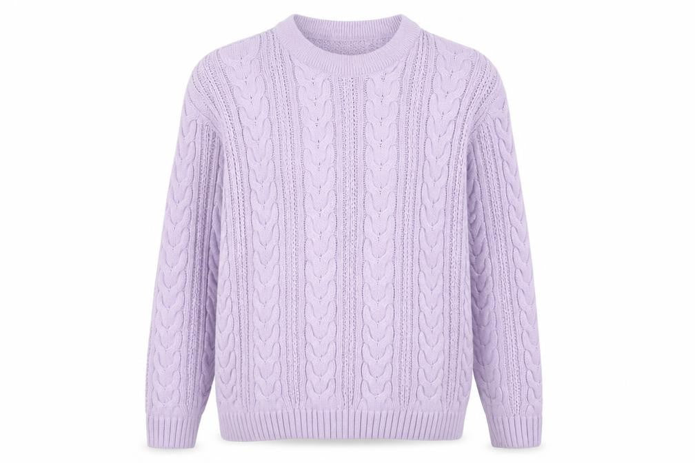 ENVY Women’s Purple Cable-Knit Crew Neck Jumper L Acrylic Knitwear