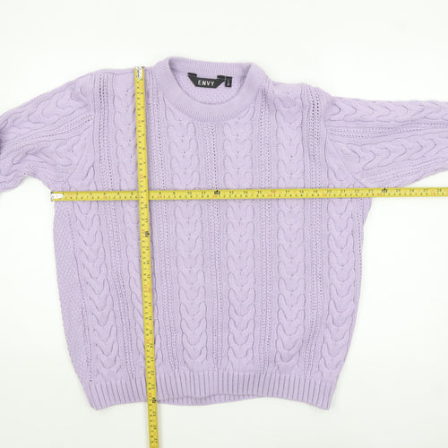 ENVY Women’s Purple Cable-Knit Crew Neck Jumper L Acrylic Knitwear
