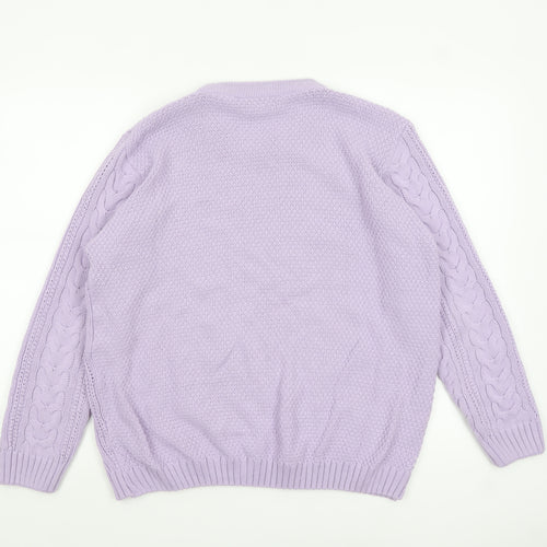 ENVY Women’s Purple Cable-Knit Crew Neck Jumper L Acrylic Knitwear