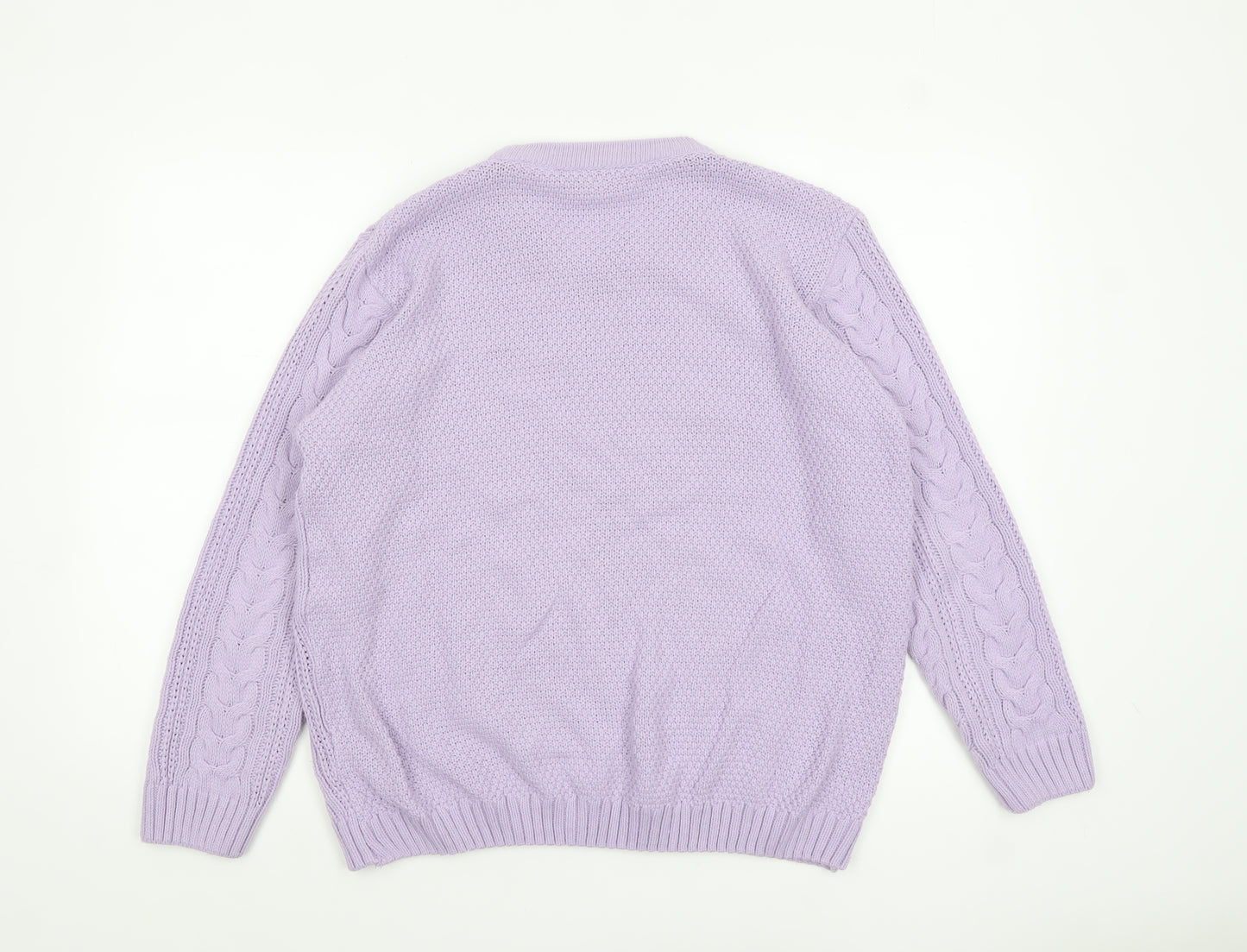 ENVY Women’s Purple Cable-Knit Crew Neck Jumper L Acrylic Knitwear