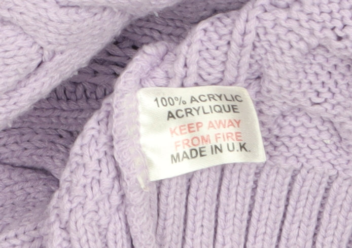 ENVY Women’s Purple Cable-Knit Crew Neck Jumper L Acrylic Knitwear