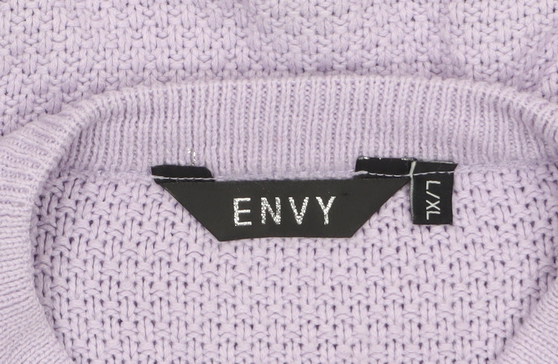 ENVY Women’s Purple Cable-Knit Crew Neck Jumper L Acrylic Knitwear