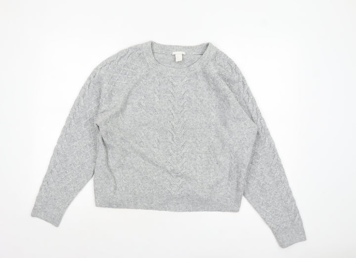 H&M Women Grey Cable-Knit Crew Neck Wool Blend Jumper Size S