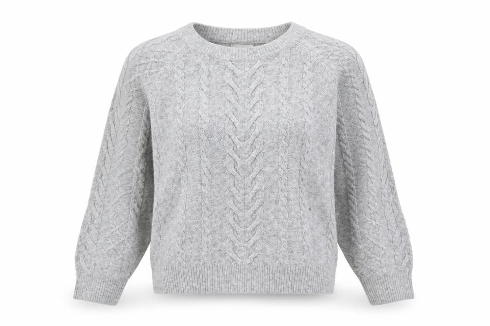Front view of H&M Women Grey Cable-Knit Crew Neck Wool Blend Jumper, size S