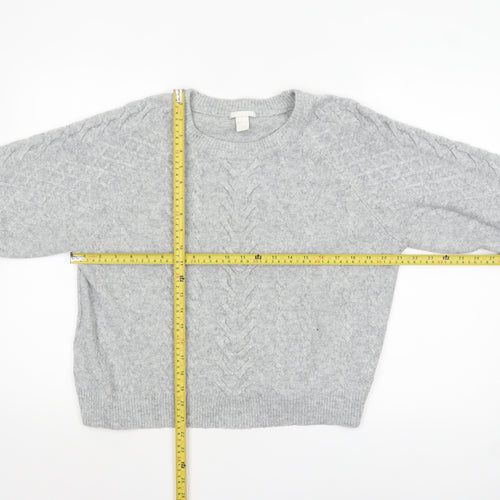 H&M Women Grey Cable-Knit Crew Neck Wool Blend Jumper Size S