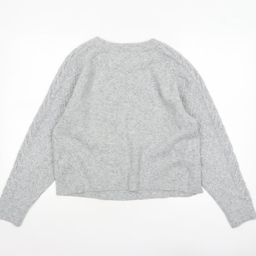 H&M Women Grey Cable-Knit Crew Neck Wool Blend Jumper Size S