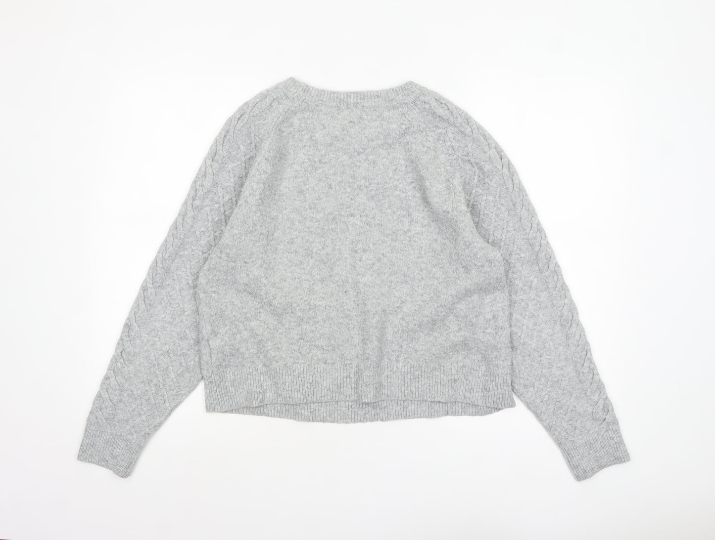 H&M Women Grey Cable-Knit Crew Neck Wool Blend Jumper Size S