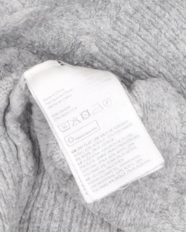 H&M Women Grey Cable-Knit Crew Neck Wool Blend Jumper Size S