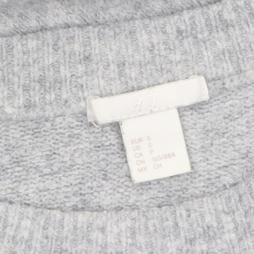 H&M Women Grey Cable-Knit Crew Neck Wool Blend Jumper Size S