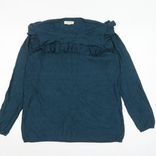 Fat Face Women's Blue Ruffle Crew Neck Long Sleeve Jumper Size 14