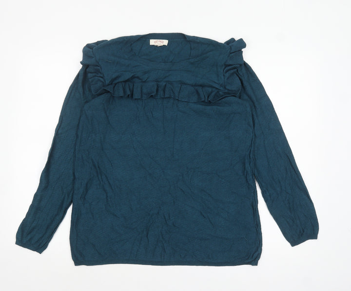 Fat Face Women's Blue Ruffle Crew Neck Long Sleeve Jumper Size 14