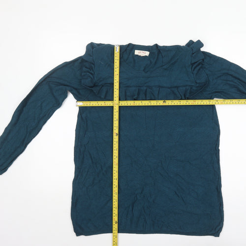 Fat Face Women's Blue Ruffle Crew Neck Long Sleeve Jumper Size 14
