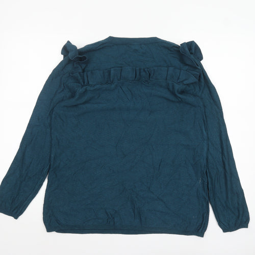 Fat Face Women's Blue Ruffle Crew Neck Long Sleeve Jumper Size 14
