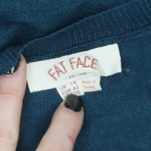 Fat Face Women's Blue Ruffle Crew Neck Long Sleeve Jumper Size 14