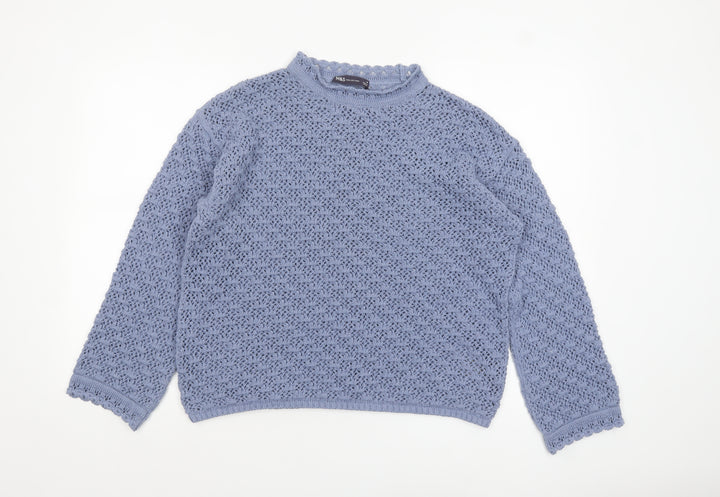 Marks and Spencer Women’s Blue Open-Knit Cotton Jumper M