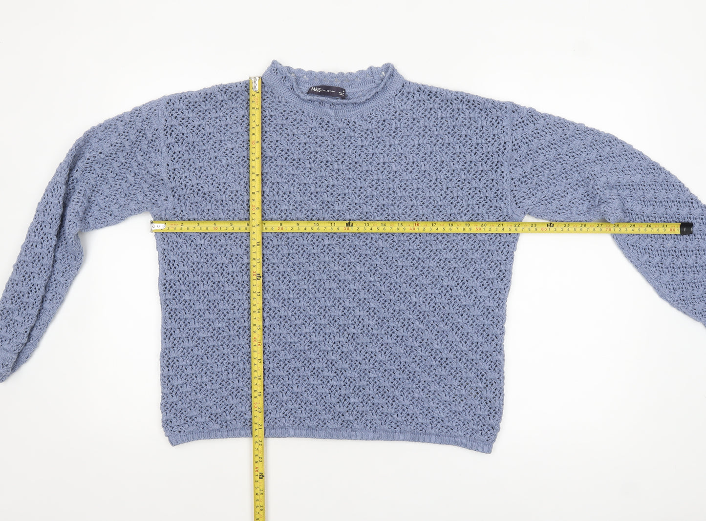 Marks and Spencer Women’s Blue Open-Knit Cotton Jumper M