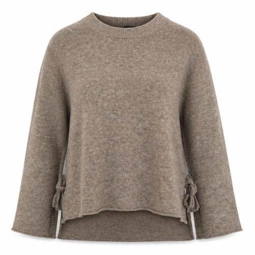 Zara Women Beige Knit Pullover Jumper Size 8 Crew Neck Bow Detail