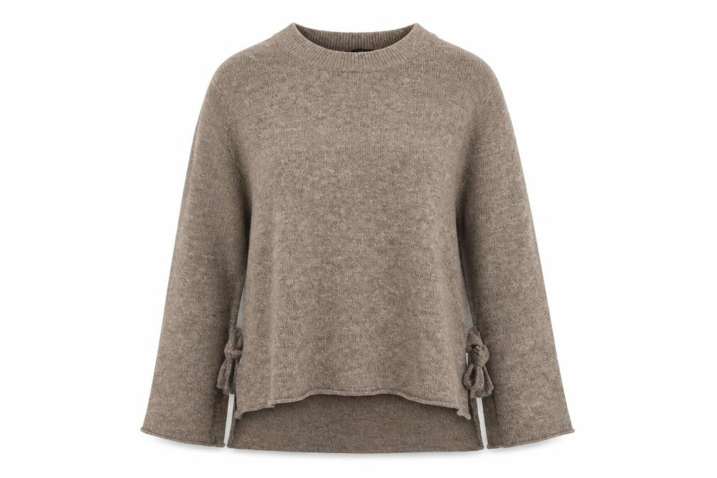 Zara Women Beige Knit Pullover Jumper Size 8 Crew Neck Bow Detail