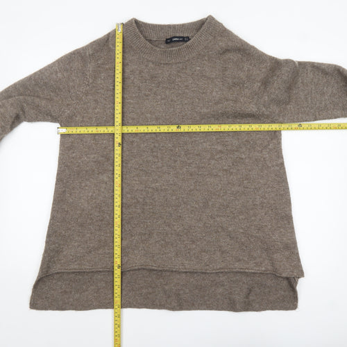 Zara Women Beige Knit Pullover Jumper Size 8 Crew Neck Bow Detail