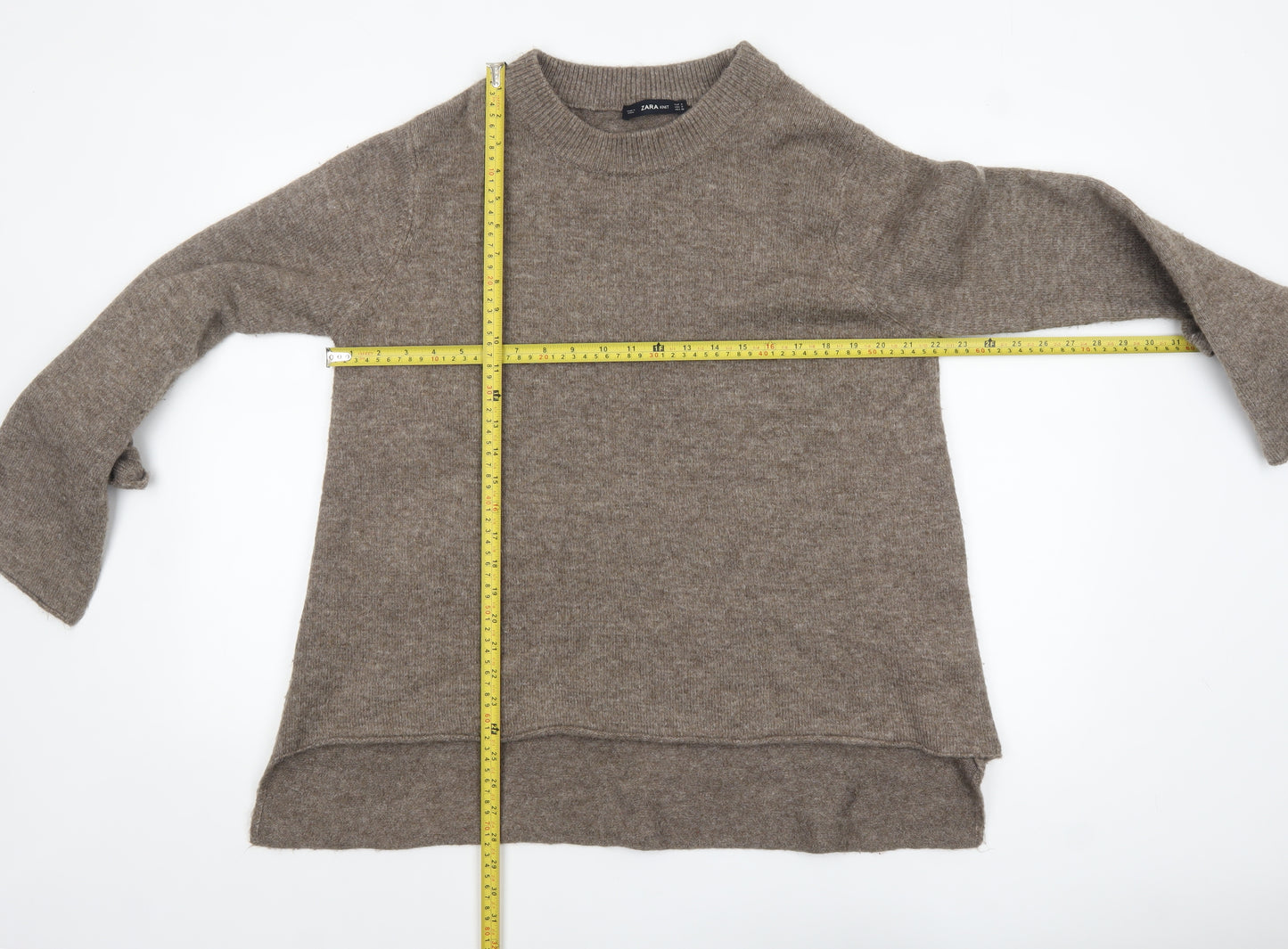 Zara Women Beige Knit Pullover Jumper Size 8 Crew Neck Bow Detail
