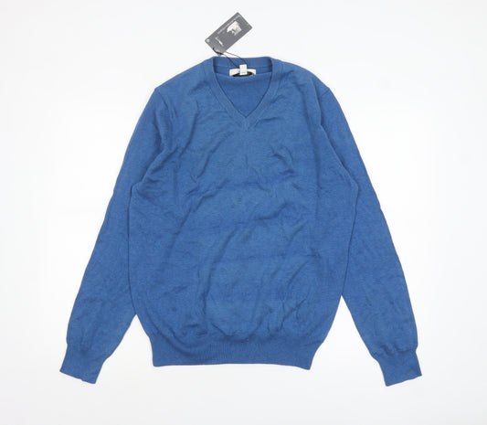 Marks and Spencer Men’s Blue V-Neck Cotton Jumper Size M