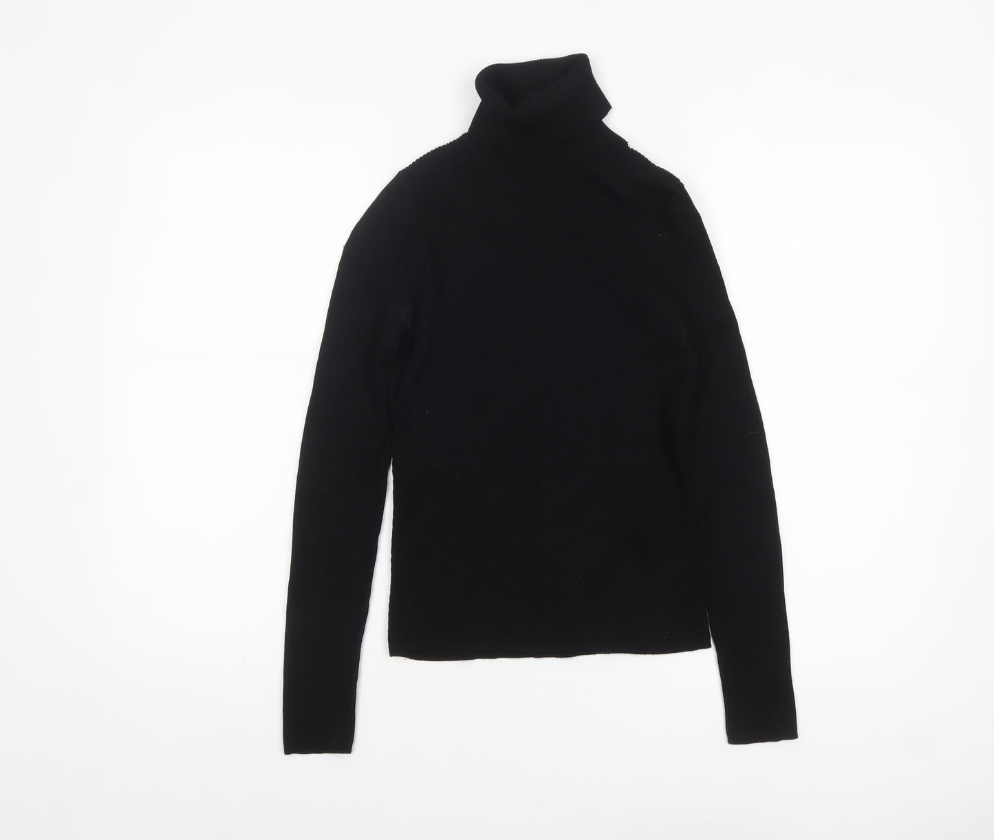 Zara Women Black Roll Neck Slim Fit Knit Jumper Size S