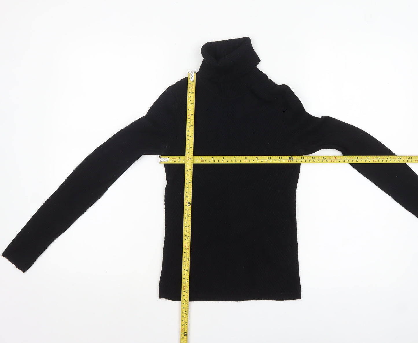 Zara Women Black Roll Neck Slim Fit Knit Jumper Size S