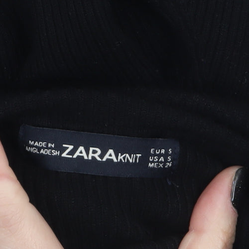 Zara Women Black Roll Neck Slim Fit Knit Jumper Size S
