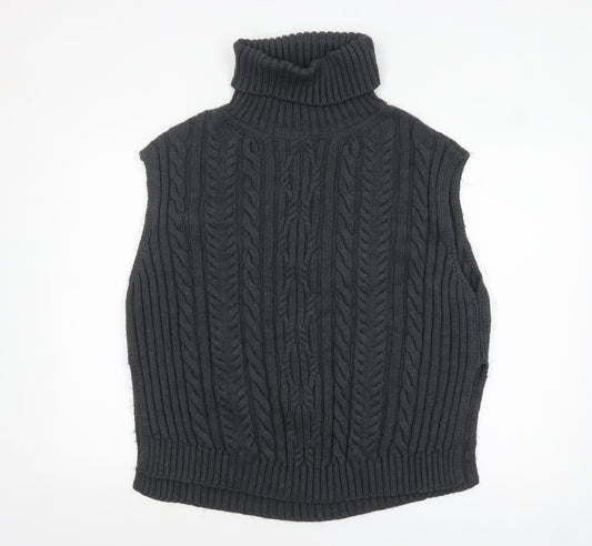 Marks and Spencer Womens Dark Grey Roll Neck Sleeveless Cable Knit Jumper Vest M