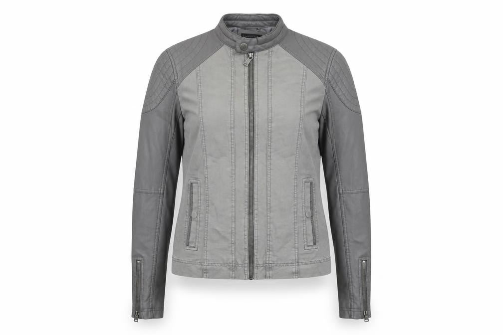 Front view of Guess Women's Grey XS Biker Jacket Faux Leather Zip Pockets