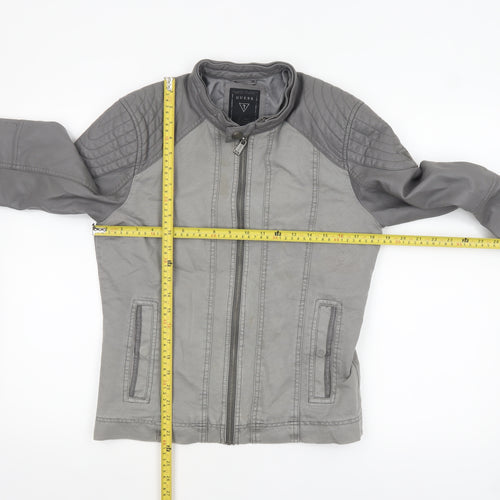 Guess Women's Grey XS Biker Jacket Faux Leather Zip Pockets