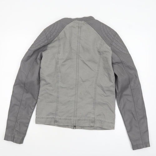 Guess Women's Grey XS Biker Jacket Faux Leather Zip Pockets