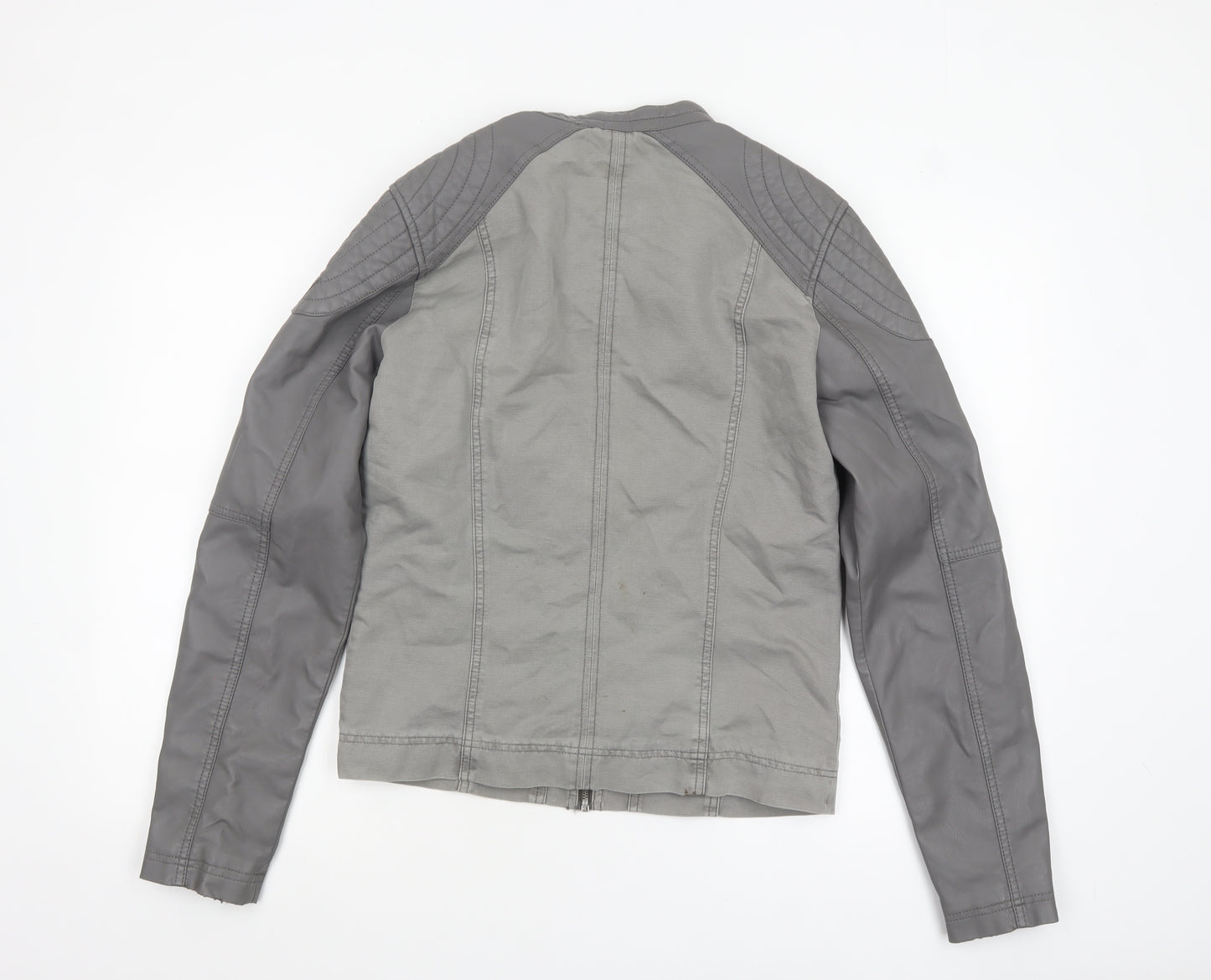 Guess Women's Grey XS Biker Jacket Faux Leather Zip Pockets