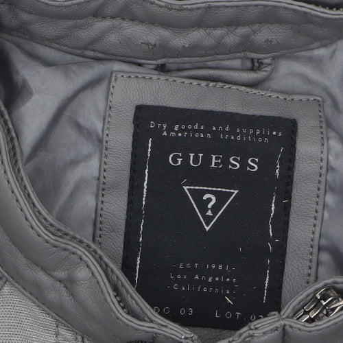 Guess Women's Grey XS Biker Jacket Faux Leather Zip Pockets