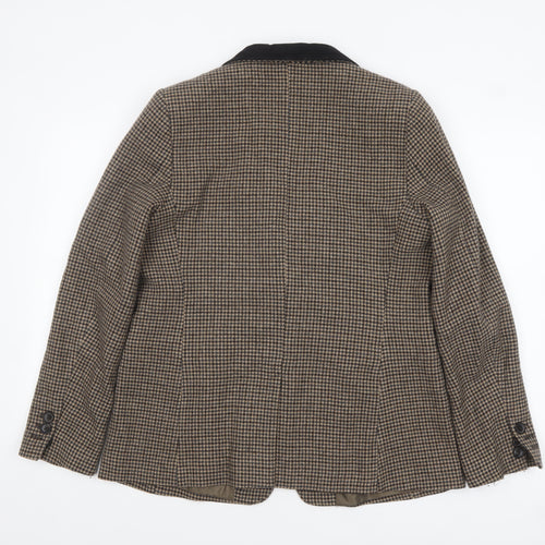 Gerard Darel Women Brown Houndstooth Wool Blend Single-Breasted Blazer UK 14