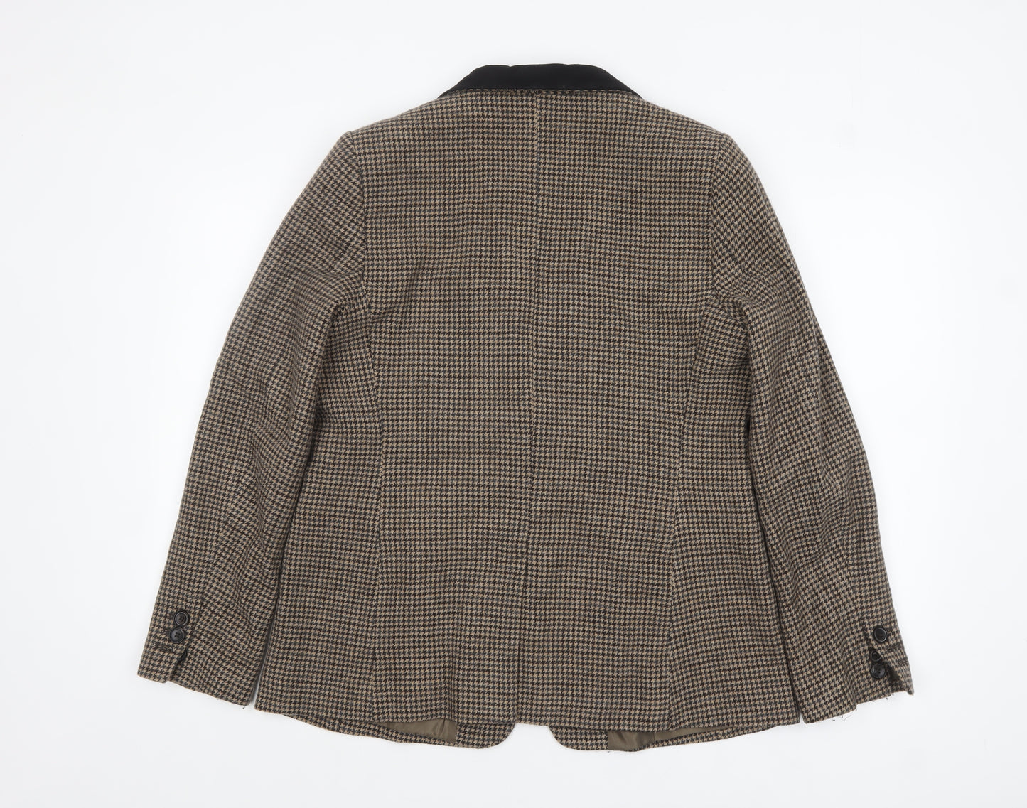 Gerard Darel Women Brown Houndstooth Wool Blend Single-Breasted Blazer UK 14
