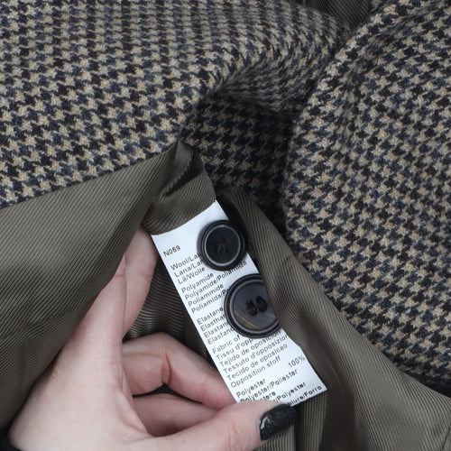 Gerard Darel Women Brown Houndstooth Wool Blend Single-Breasted Blazer UK 14