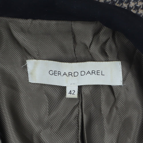 Gerard Darel Women Brown Houndstooth Wool Blend Single-Breasted Blazer UK 14