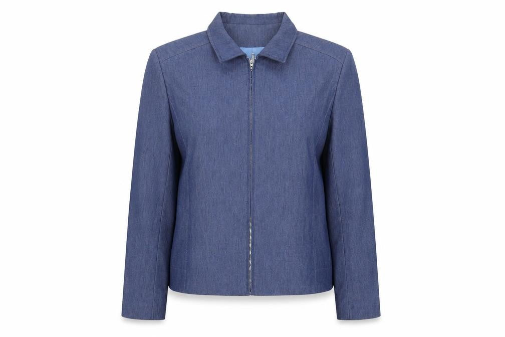 Front view of Just Jamie Women's Blue, size 14, Twill Full Zip Lined Jacket
