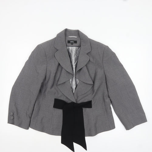Marks and Spencer Womens Grey Suit Jacket Size 16 Belted Bow Detail