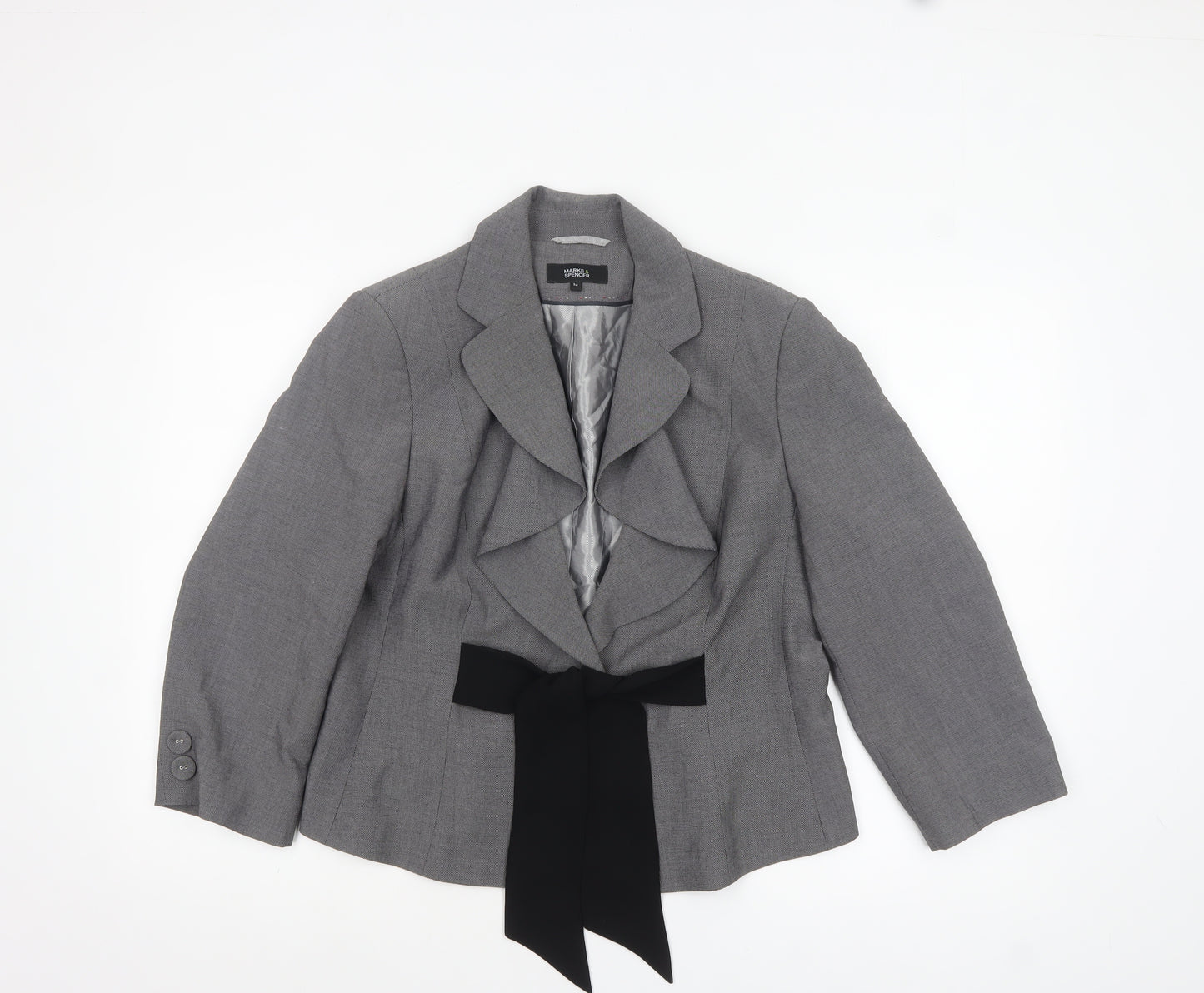 Marks and Spencer Womens Grey Suit Jacket Size 16 Belted Bow Detail